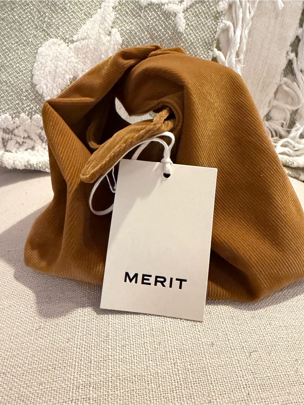 Merit Corduroy Makeup Tie Bag Clutch Mini Brown Luxe